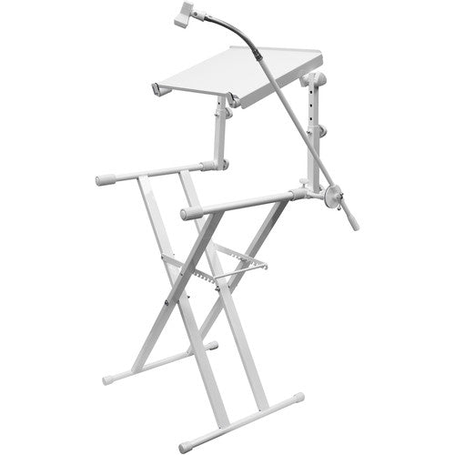 Odyssey Innovative Designs X-Stand Combo Dual-Tier Heavy-Duty Folding Stand with Microphone Boom & Laptop/Gear Shelf (white) - Rock and Soul DJ Equipment and Records