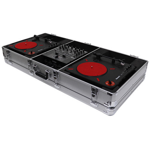 Odyssey Innovative Designs Krom Series DJ Coffin for 2 x Numark PT01 Scratch Turntables + 10" DJ Mixer (Silver) - Rock and Soul DJ Equipment and Records