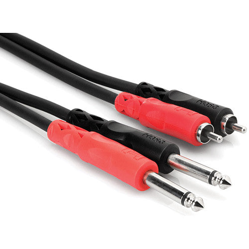 Hosa Technology Two 1/4" Phone Male to Two RCA Male Unbalanced Cable (Molded Plugs) - 3.3' - Rock and Soul DJ Equipment and Records