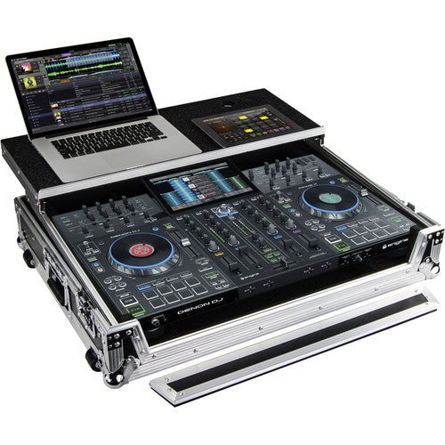 Odyssey Innovative Designs Flight Zone Glide Style Case for Denon Prime 4 DJ Controller (Silver and Black) - Rock and Soul DJ Equipment and Records
