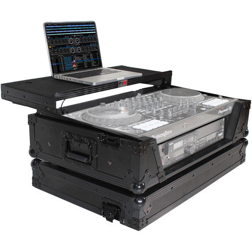 ProX LED Flight Case with 2 RU Rackspace and Wheels for Pioneer DJ DDJ-SX3 or DDJ-1000 (Black on Black)