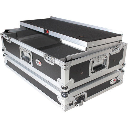 ProX LED Flight Case with 2 RU Rackspace and Wheels for Pioneer DJ DDJ-SX3 or DDJ-1000 (Silver on Black)