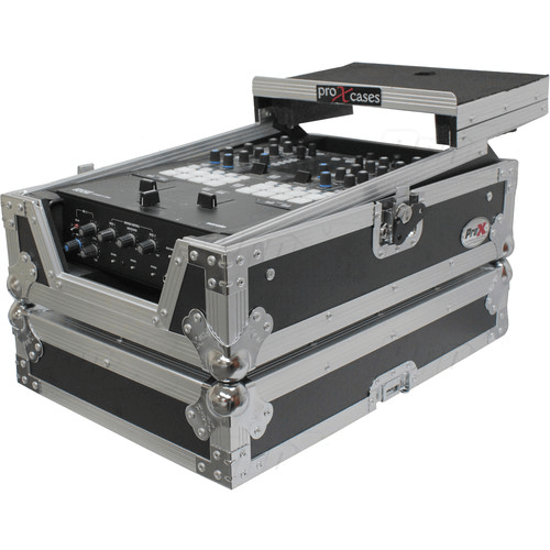 ProX XS-RANE72LT Flight Case with Shelf for 11" Rane 72 DJ Mixer (Silver-on-Black) - Rock and Soul DJ Equipment and Records