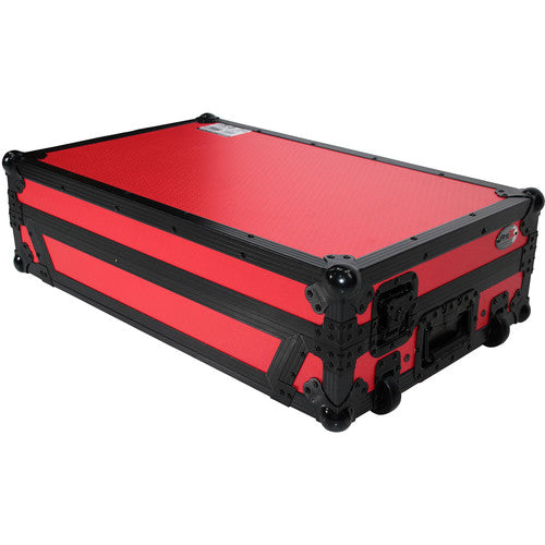 ProX XS-DDJ1000 WLTRB LED Flight Case for Pioneer DDJ-1000 Controller with Shelf, Wheels, and LED Kit (Black on Red)