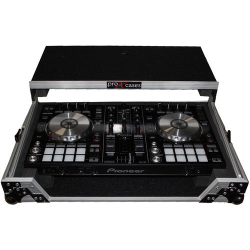 ProX XS-DDJRR LTRB Flight Case with Shelf for Pioneer DDJ-RR & DDJ-SR2 Controllers (Red on Black) - Rock and Soul DJ Equipment and Records