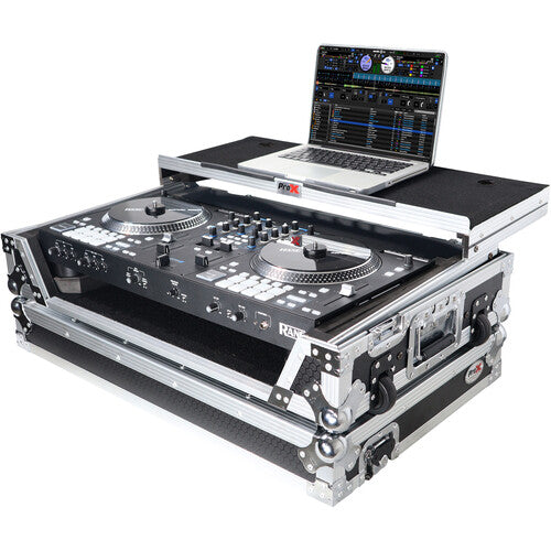 ProX Flight Case with Laptop Shelf, 1 RU Rackspace & Wheels for RANE ONE (Silver on Black) - Rock and Soul DJ Equipment and Records