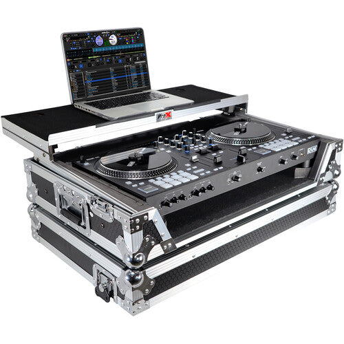 ProX Flight Case with Laptop Shelf, 1 RU Rackspace & Wheels for RANE ONE (Silver on Black) - Rock and Soul DJ Equipment and Records