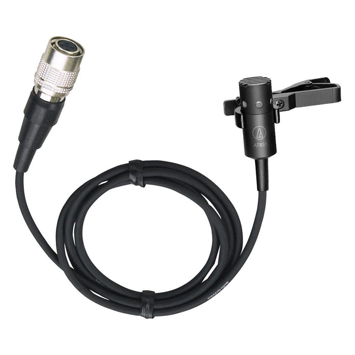 Audio-Technica AT831cW Cardioid Condenser Clip-On Lavalier Mic Terminated with locking 4-pin connector for A-T UniPak® body-pack wireless transmitters