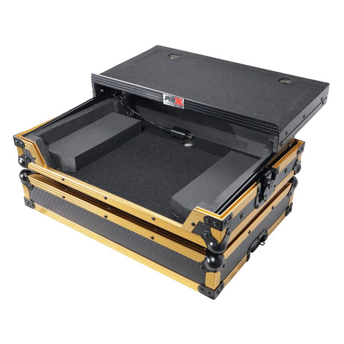 ProX ATA Flight Case for Pioneer DDJ-SB3 DDJ-400 DJ Controllers with Sliding Laptop Shelf | High-Density Foam for Interior Support - Protective Laminated 3/8" Plywood - X-DDJSB3 LT GLD LED