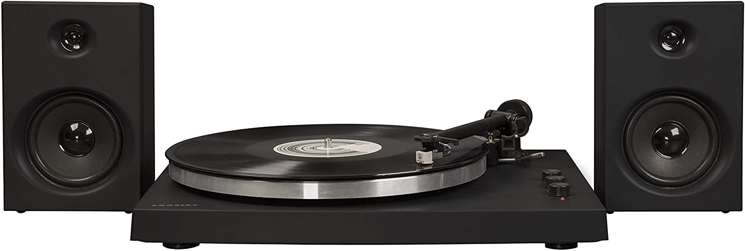 Crosley T150A-BK Modern 2-Speed Bluetooth Turntable System with Variable Weighted Tone Arm and Stereo Speakers, Black