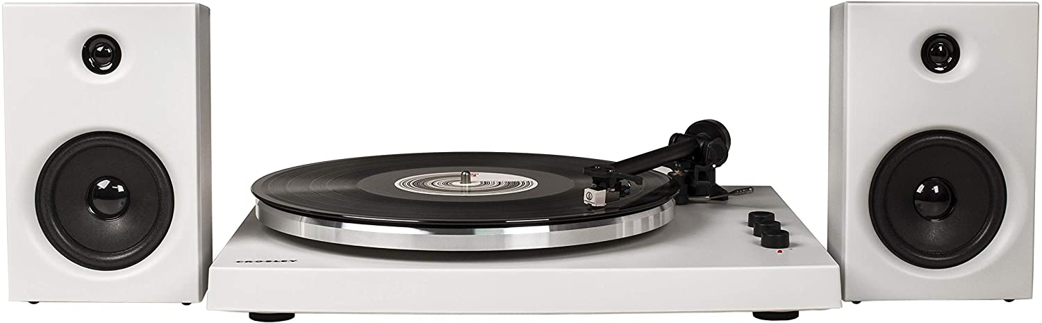 Crosley T150A-WH Modern 2-Speed Bluetooth Turntable System with Variable Weighted Tone Arm and Stereo Speakers, White
