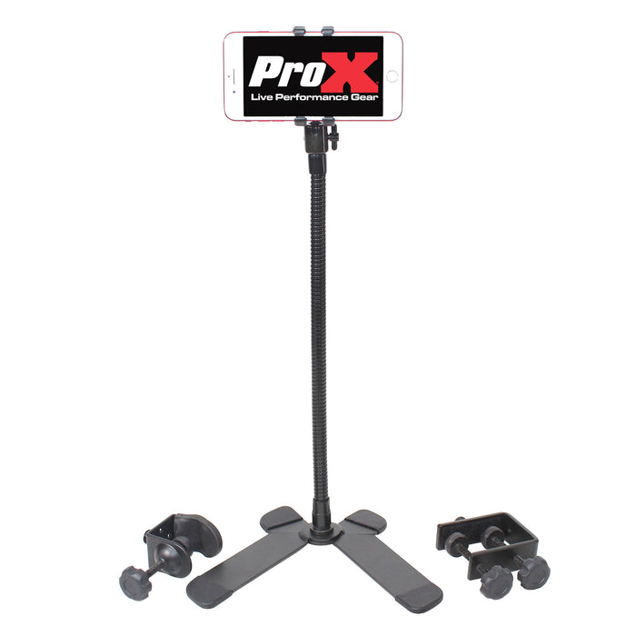 Prox Mobi Buddy Hands Free Mobile Device Clip Kit DJ Cellphone Selfie Stick Table Stand Tripod Clamp and Case - X-MOBICP18