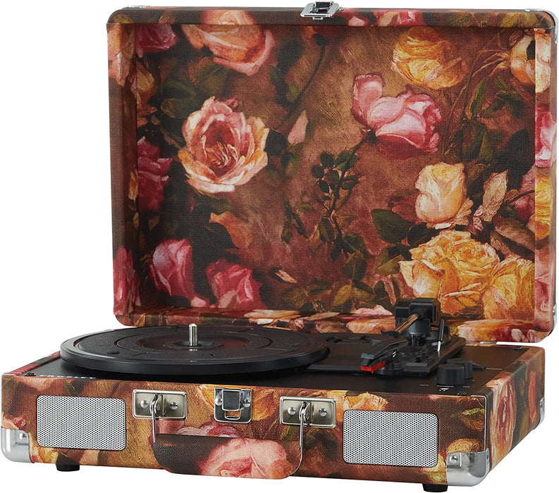 Crosley CR8005F-FL Cruiser Plus Vintage 3-Speed Bluetooth in/Out Suitcase Vinyl Record Player Turntable, Floral