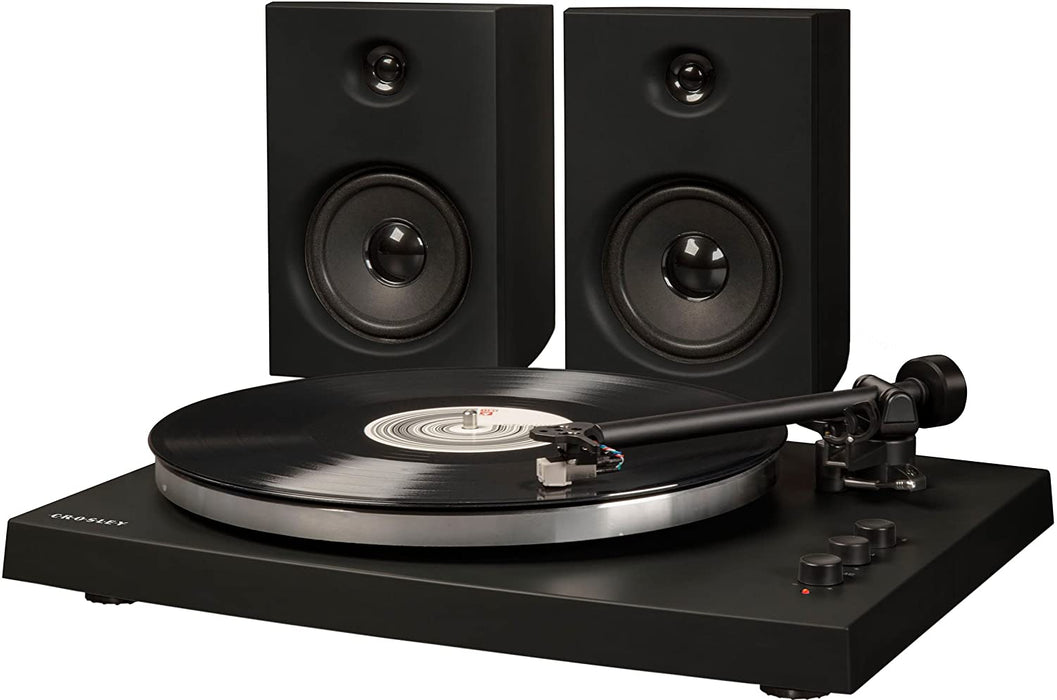 Crosley T150A-BK Modern 2-Speed Bluetooth Turntable System with Variable Weighted Tone Arm and Stereo Speakers, Black