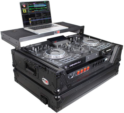 ProX XS-PRIME2 LTBL Flight Case for Denon Prime 2 Standalone DJ System with Sliding Laptop Shelf - Black on Black Design - Rock and Soul DJ Equipment and Records