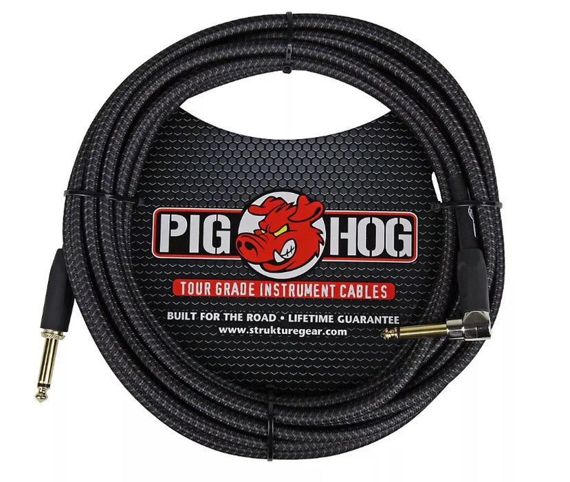 Pig Hog Instrument Cable Black Woven 1/4" to 1/4" Right Angle