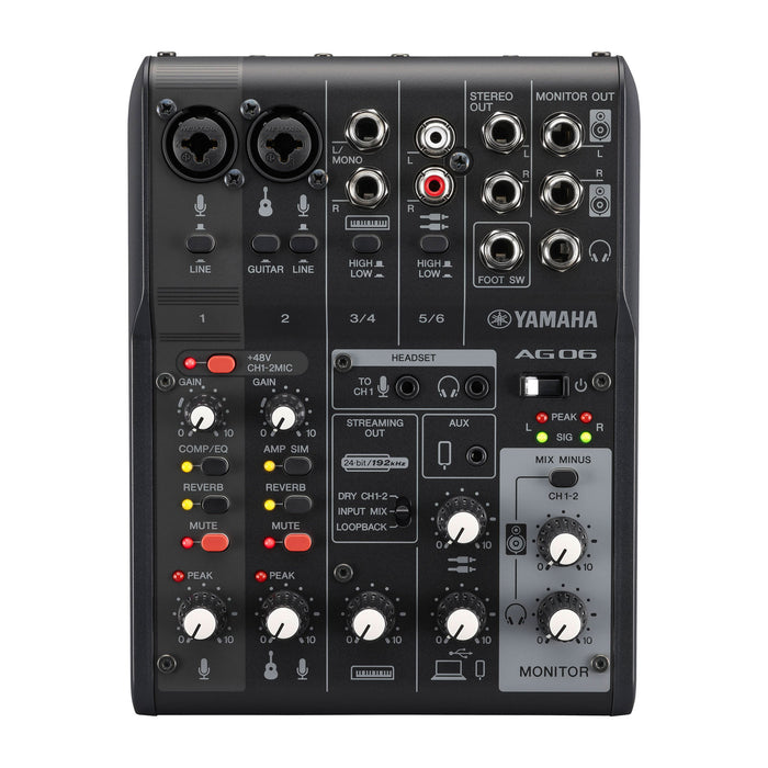 Yamaha AG06MK2 6-Channel Mixer and USB Audio Interface (Black)