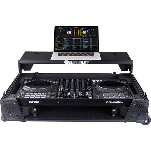 Pioneer DJ DDJ-FLX10 + Odyssey 810GSFLX101UM2 I-Board 1U Flight Case with Glide Style Laptop Platform and Wheels