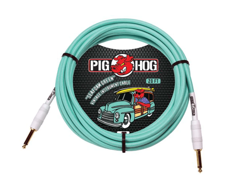 Pig Hog PCH20SG, 1/4" to 1/4" Seafoam Green Guitar Instrument Cable - 20 Feet