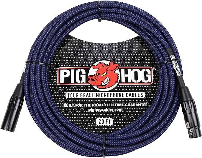Pig Hog PHM20BBL Black/Blue Woven High Performance XLR Microphone Cable, 20 Feet