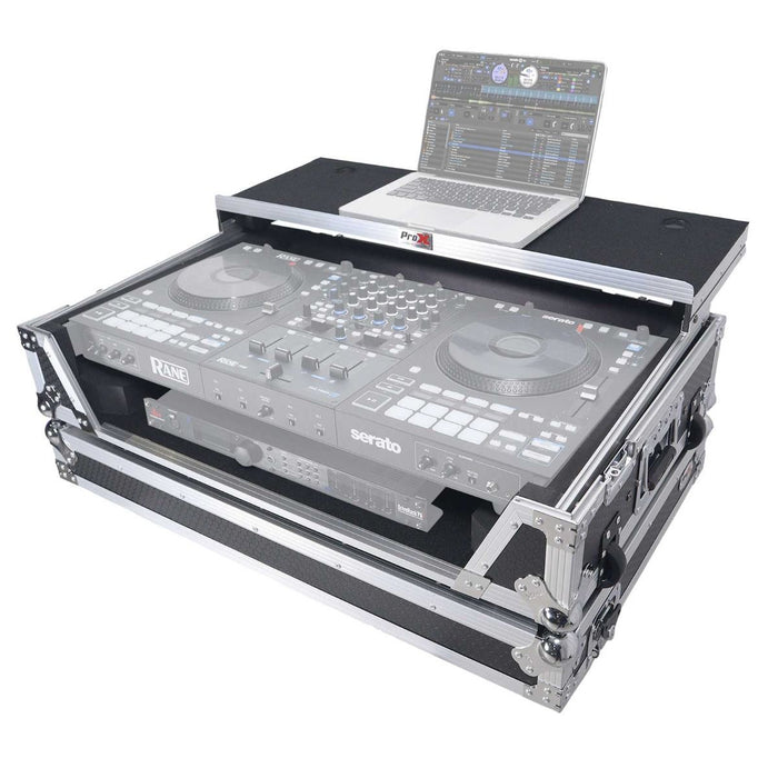 ProX XS-RANEFOUR WLT ATA Flight Style Road Case for RANE Four DJ Controller with Laptop Shelf 1U Rack Space and Wheels