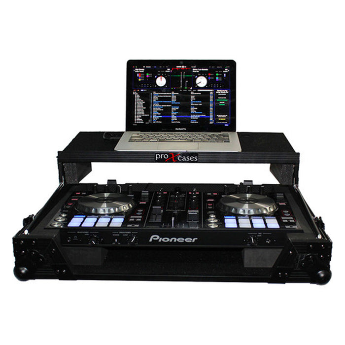 ProX Flight Case For Pioneer DDJ-RR & DDJ-SR2 With Sliding Laptop Shelf - Black on Black Design - XS-DDJRRLTBL