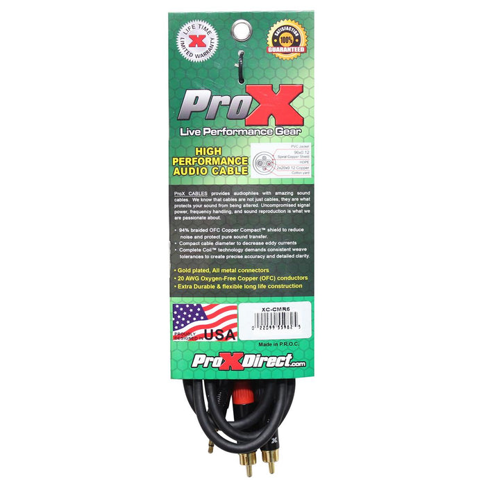 Prox XC-CMR6 6’ Ft High Performance 3.5mm 1/8” Mini TRS to Dual RCA-M Unbalanced Y-Cable