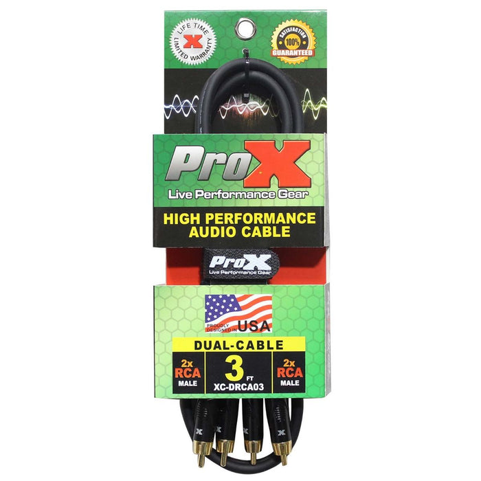 ProX XC-DRCA3 3 FT Unbalanced Dual RCA-M to Dual RCA-M High Performance Audio Cable