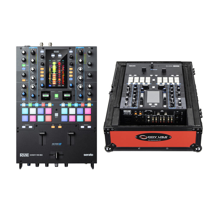 Rane DJ Seventy Two MKII + Odyssey Innovative Designs Universal 12" Format Extra Deep DJ Mixer Case (Black on Red)