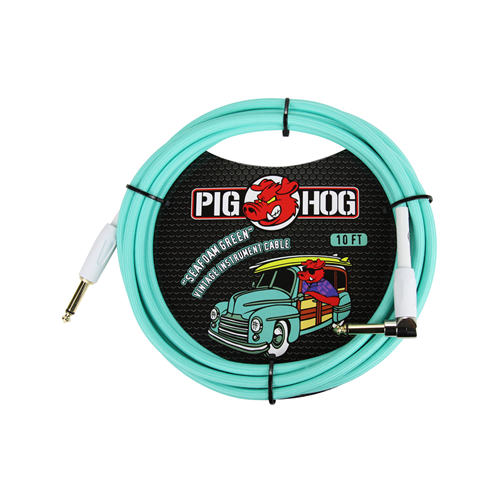 Pig Hog PCH10SGR Seafoam Green Instrument Cable, 10 Feet Right Angle