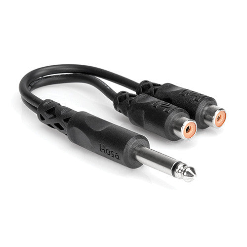 Hosa Technology Mono 1/4" Male to 2 RCA Female Y-Cable - 6" - Rock and Soul DJ Equipment and Records