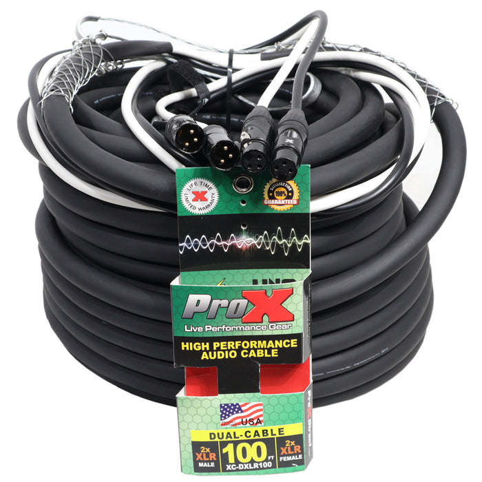 ProX XC-DXLR100 - 100 Ft. Balanced Dual XLR-M to Dual XLR-F High Performance Audio Cable