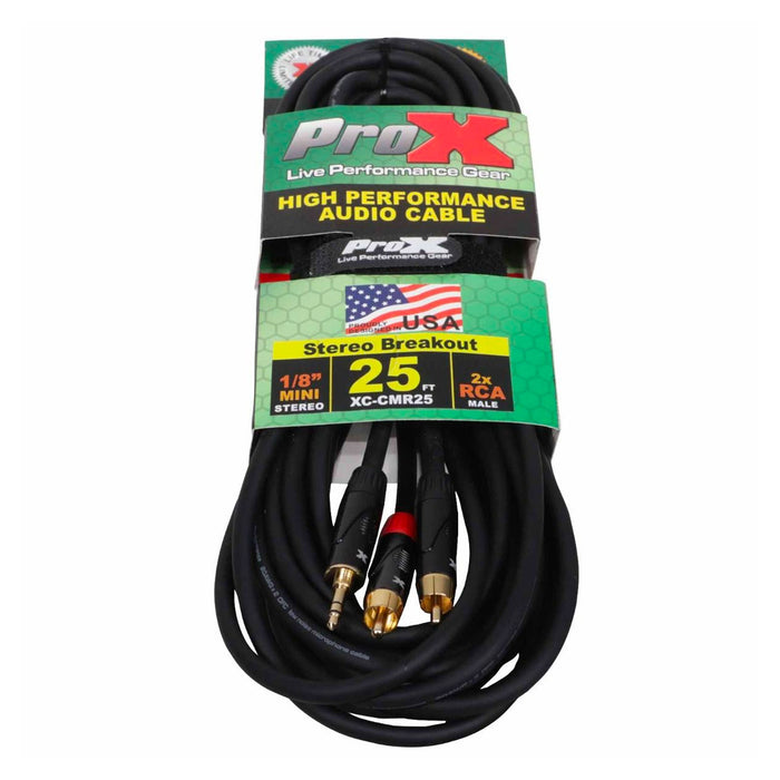 ProX XC-CMR25 25 FT Unbalanced 1/8" (3.5mm) Mini TRS-M to Dual RCA-M High Performance Audio Cable
