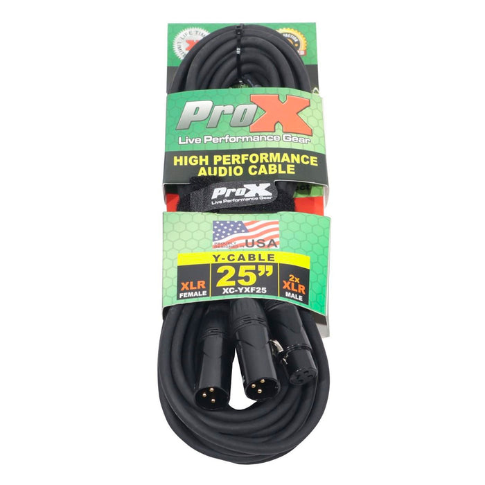 ProX XC-YXF25 25FT Balanced XLR-F to Dual XLR-M Audio Y Cable