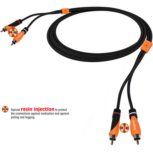 Bespeco 2 RCA Male to 2 RCA Male Audio Cable (Black/Orange, 9.8') - Rock and Soul DJ Equipment and Records