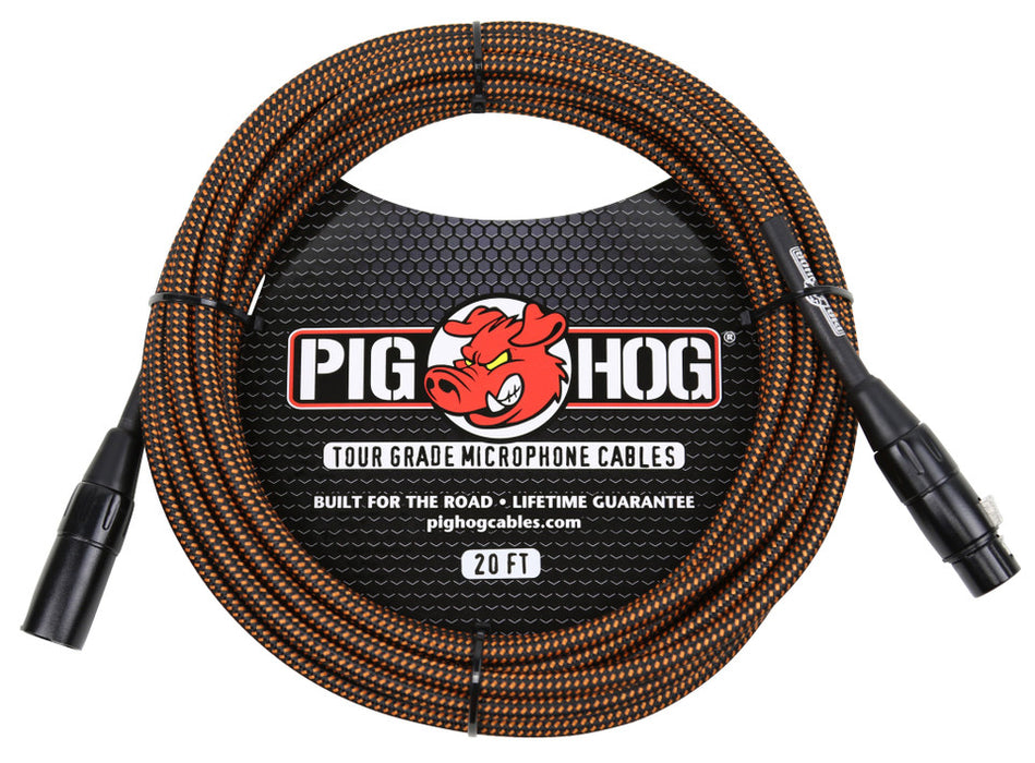Pig Hog Black & Orange Woven Mic Cable, 20ft XLR PHM20ORG