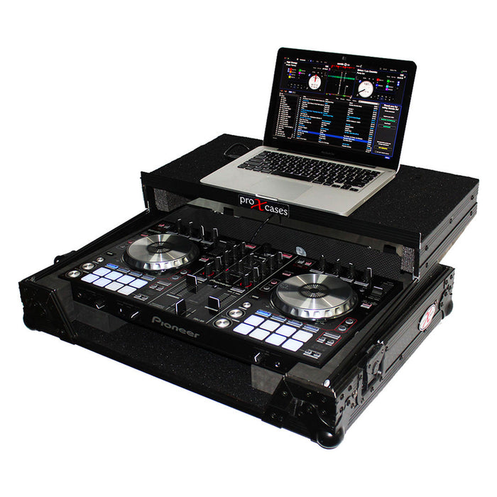 ProX Flight Case For Pioneer DDJ-RR & DDJ-SR2 With Sliding Laptop Shelf - Black on Black Design - XS-DDJRRLTBL