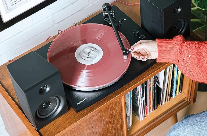 Crosley T150C-BK 2-Speed Bluetooth Turntable Record Player System with Weighted Tone Arm and Stereo Speakers, Black