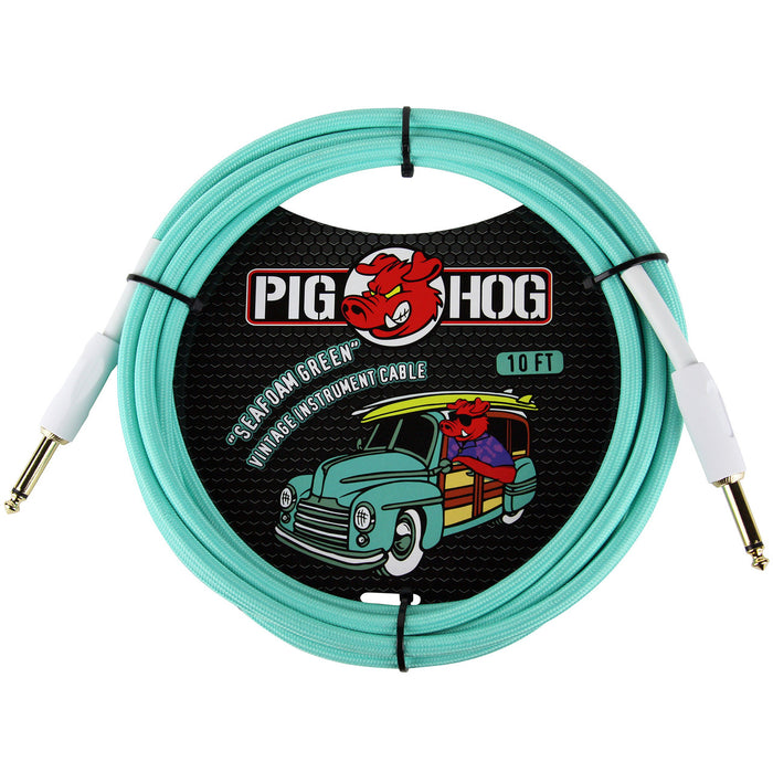 Pig Hog PCH10SG Vintage Series 10ft Woven Instrument Cable, Seafoam Green