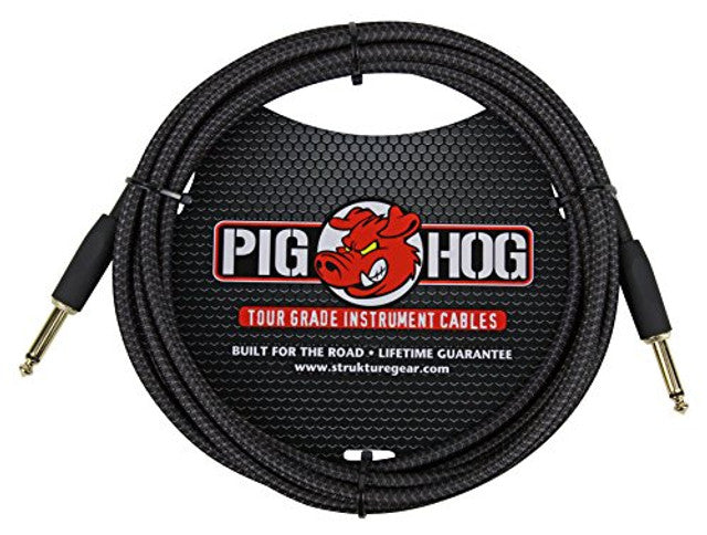 Pig Hog PC-H10BK 1/4" Black Woven Guitar Instrument Cable 10 Feet