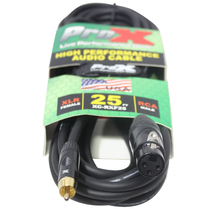 ProX 25 Ft. Unbalanced RCA to XLR3-F High Performance Audio Cable