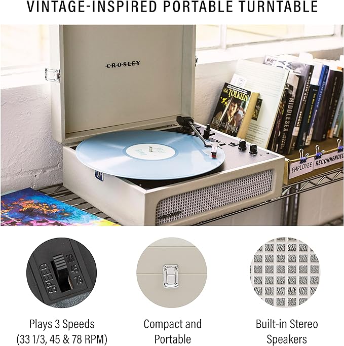 Crosley CR8017B-DU Voyager Vintage Portable Vinyl Record Player Turntable with Bluetooth in/Out and Built-in Speakers, Dune