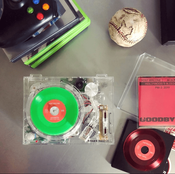 Crosley RSD2020 Mini Turntable - Clear + Two 3" Post Malone records "Limited Ed." - Rock and Soul DJ Equipment and Records