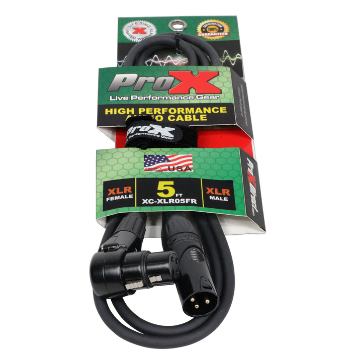 ProX XC-XLR05FR - 5 Ft. Balanced Right-angle XLR-F to XLR-M High Performance Audio Cable