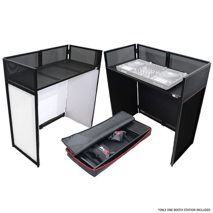 ProX XF-VISTA BL VISTA Black DJ Booth Facade Table Station with White/Black Scrim Kit and Padded Travel Bag