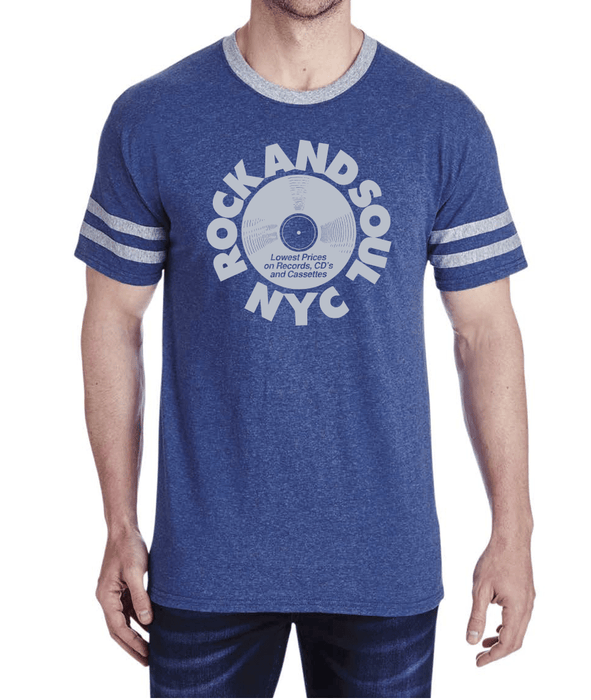 Rock And Soul Retro Varsity Tee (Blue) - Rock and Soul DJ Equipment and Records